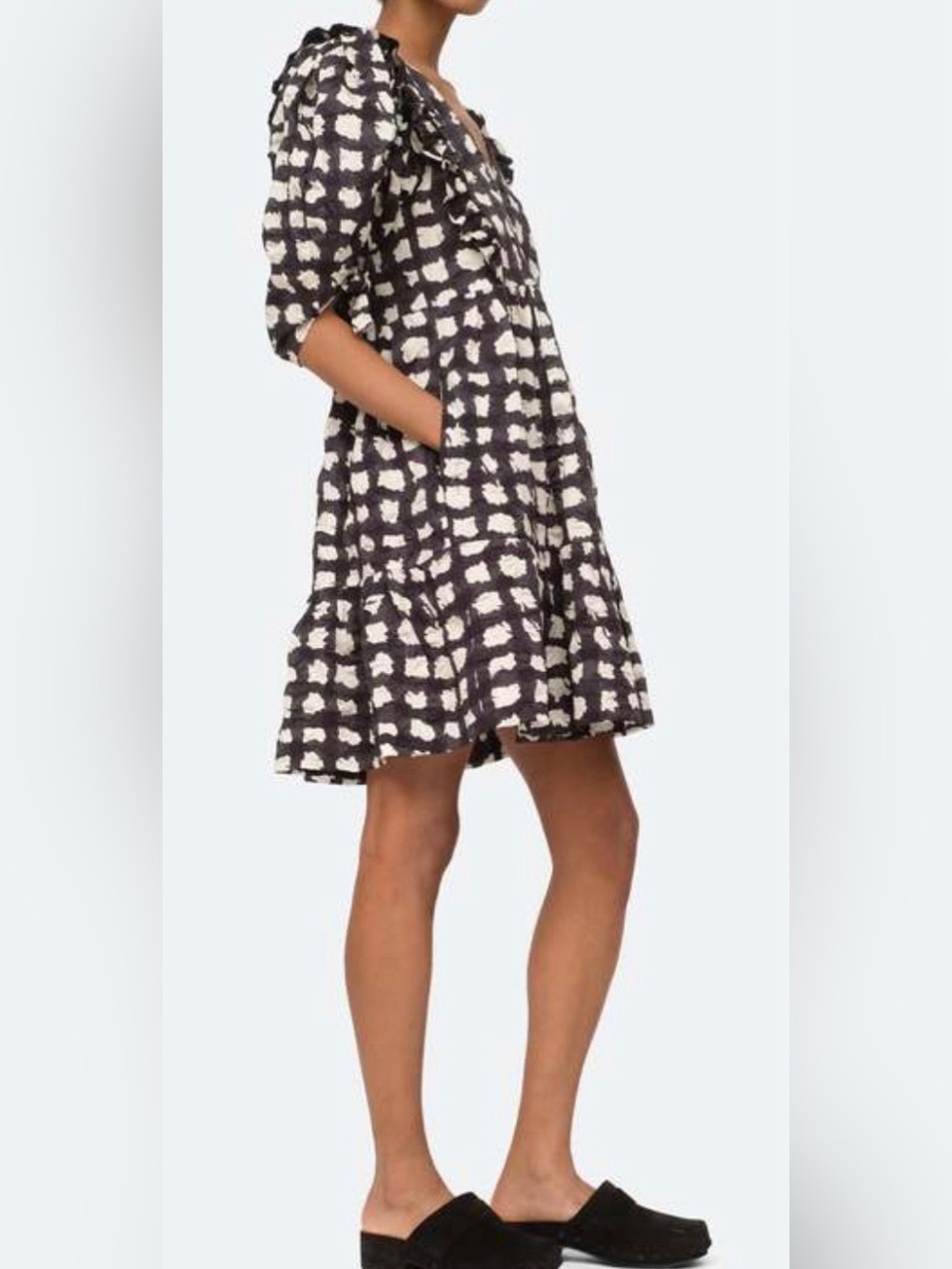 Sea NY Ginger Gingham Puff Sleeve Mini Dress Sz M - Picture 2 of 8